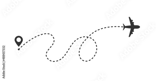 Airplane line path travel vector illustration isolated on white background