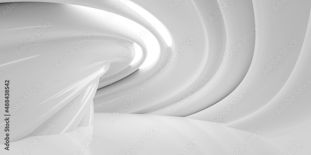 Fototapeta premium white curvy futuristic interior tunnel hallway studio 3d render illustration
