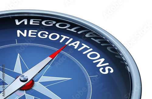 3D illustration of a compass with the word negotiations