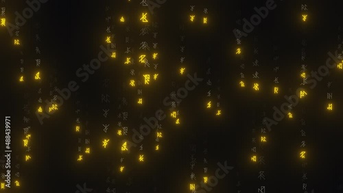 Falling abstract runic symbols. Magic, mystical background. Seamless loop