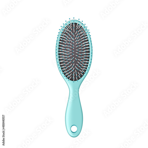 Hairbrush comb realistic icon isolated. 3d hair brush, barber and hairdresser tool