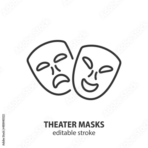 Theater mask line icon. Comedy and tragedy vector symbol. Editable stroke.