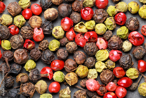 Pepper mix. Black, red and green peppercorns. 