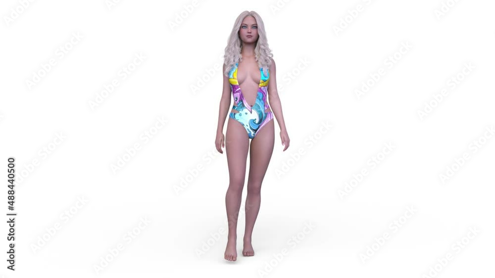 歩く水着姿の女性