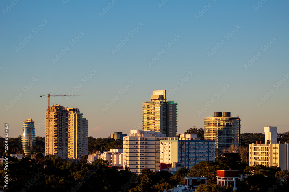 sunset and the buildings of Punta del este Uruguay