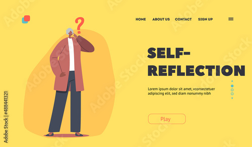 Brain Geriatric Illness Landing Page Template. Old Pensive Grandmother Character Trying to Remember smth, Alzheimer