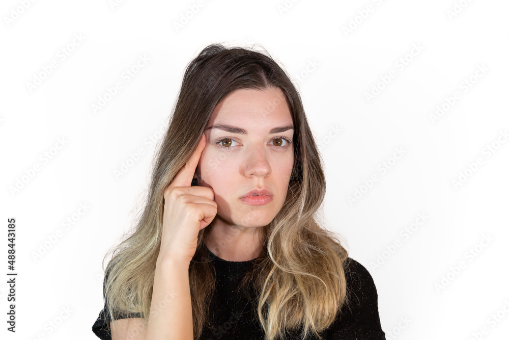 Young girl wants forehead liftmake plastic surgery. Labiaplasty. Medical operations. Facial Aesthetics. Isolated white background. Young girl wants forehead liftmake plastic surgery. Labiaplasty. Medical operations. Facial Aesthetics. Isolated white background.