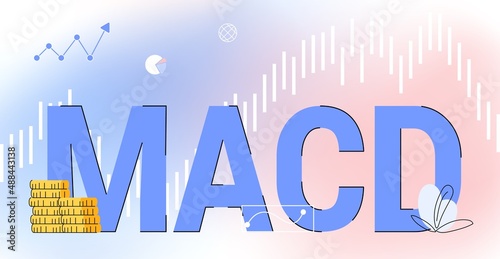 MACD Moving Average Convergence Divergence indicator technical analysis Stock and cryptocurrency exchange graph, forex analytics and trading market chart Vector illustration Acronym business concept