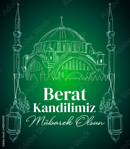 Berat kandilimiz mubarek olsun Translation: islamic holy night, vector, Barat festival vector	