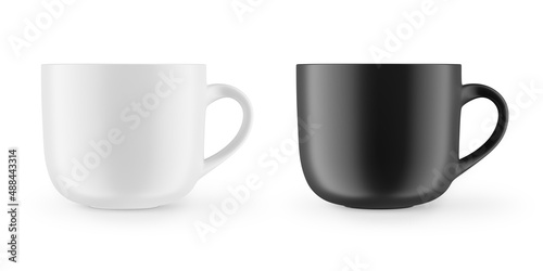 Matte mug for drinks. White and black blank realistic isolated cup. 3d rendering