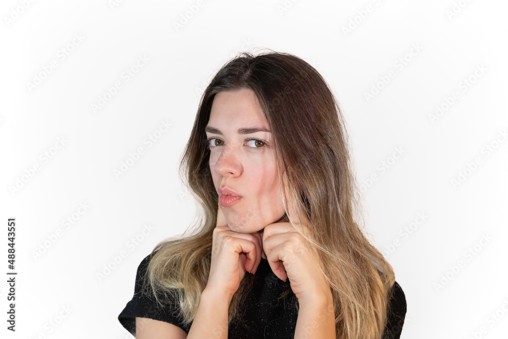 Young girl wants aesthetic operation that will thin her facial structure. Bichectomy. Buccal lipectomy. Undergoing surgery. Young girl wants aesthetic operation that will thin her facial structure. Bichectomy. Buccal lipectomy. Undergoing surgery.