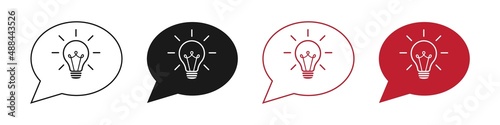 Light bulb in speech bubble cloud icon. Icon set. Brainstorm Icon. Message bubble icon. Illustration