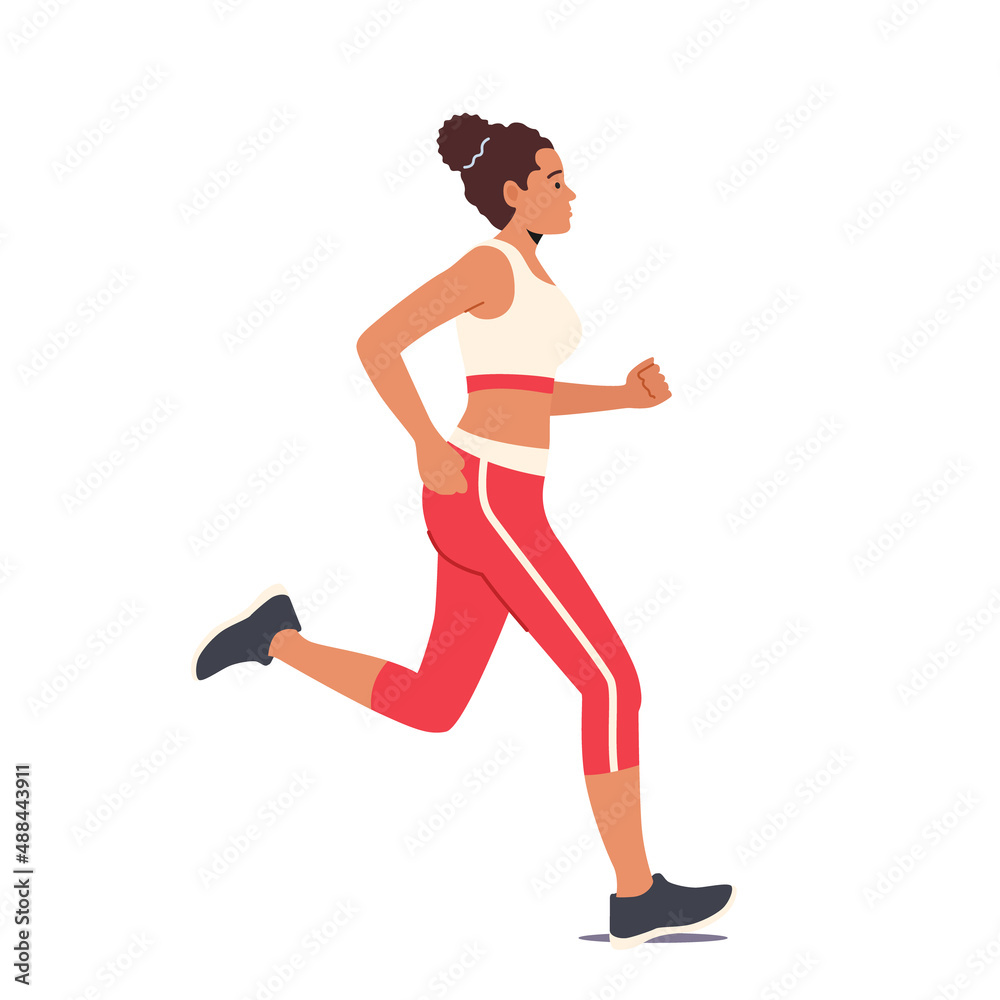 Sport Activity, Jogging and Healthy Lifestyle Exercise. Happy Female Character Run Isolated on White Background Sport Activity, Jogging and Healthy Lifestyle Exercise. Happy Female Character Run Isolated on White Background