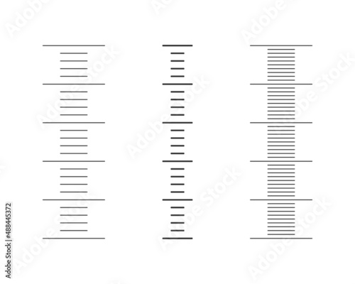 Graphic stadiometer or meteorological thermometer scales. Different templates for height measurement tools isolated on white background. Vector outline illustration