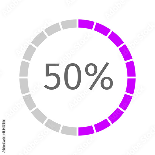 Round loading symbol with 50 percent filled bar. Progress, waiting or downloading icon divided on segments. Infographic element for website interface. Vector flat illustration