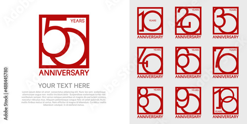 set anniversary logotype premium collection red color in square isolated on white background