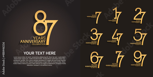 set anniversary logotype premium collection golden color line style isolated on black background photo