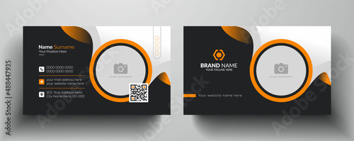Modern and creative business card template  -  Orange and dark black color business card design with photo place holder photo