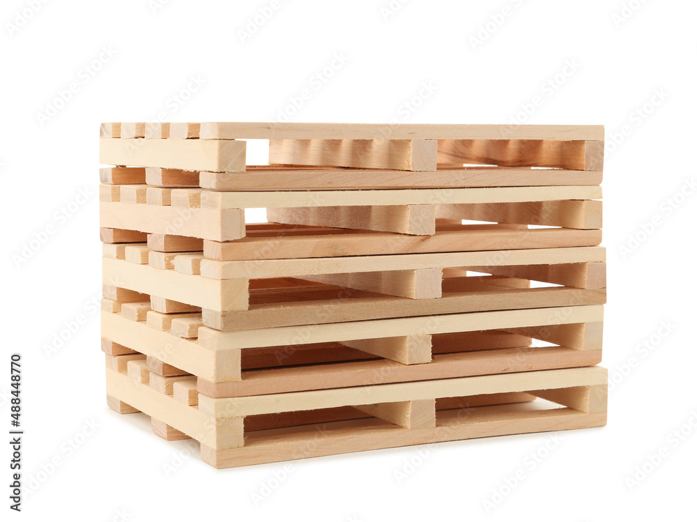 Stack of small wooden pallets on white background Stack of small wooden pallets on white background
