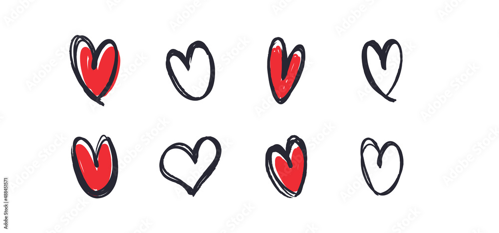 Doodle hearts collection. Set of hand drawn vector heart illustrations. Valentine's day love design elements. Doodle hearts collection. Set of hand drawn vector heart illustrations. Valentine's day love design elements.