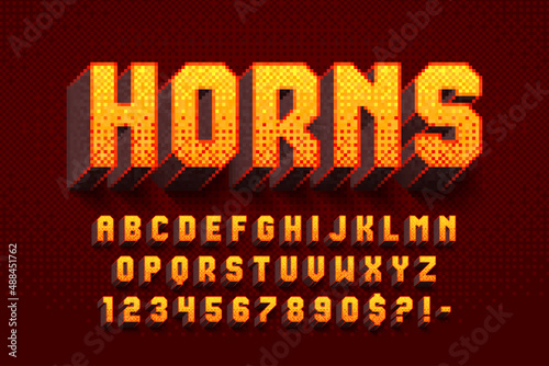 Pixel vector alphabet design, stylized like in 8-bit games.