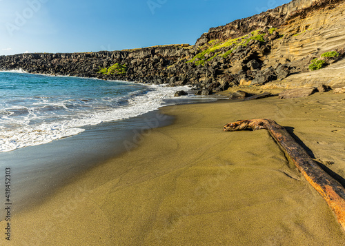 Waves Washing Over Green Sand, Papakolea Beach,  Hawaii Island, Hawaii, USA photo