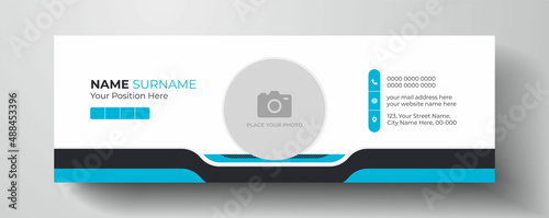 Modern and minimalist email signature or email footer template  |  Personal social media cover design with an author photo place and contact info