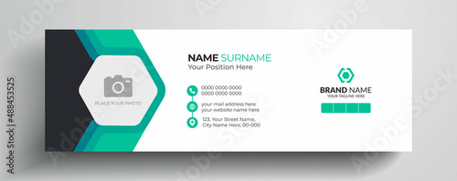 Modern email signature or email footer design - Turquoise and dark black color creative email signature or personal social media cover page template design