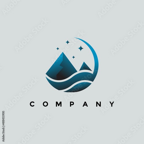 Mountain night lake logo design for your company or business