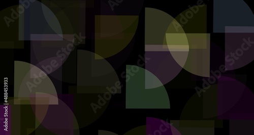 FANTASIA. Amiable ABSTRACT GEOMETRIC SHAPES. Multicolor varied figures. Cute aesthetic WALLPAPER ideas. Background design image. Creative ILLUSTRATION. Black fund.