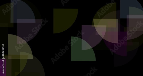 FANTASIA. Amiable ABSTRACT GEOMETRIC SHAPES. Multicolor varied figures. Cute aesthetic WALLPAPER ideas. Background design image. Creative ILLUSTRATION. Black fund.