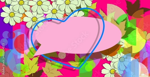 Heart and dialog balloons. Illustration to congratulate or communicate love, affection and passion. Cross effect on design elements. Symbol of feeling. ABSTRACT GEOMETRIC SHAPES. Varied figures.