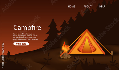 Web banner camping night with 3D vector