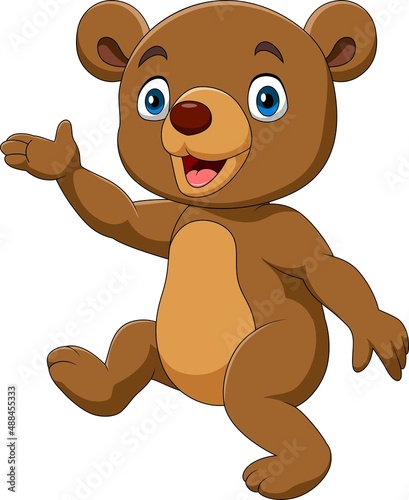 Cartoon funny little bear presenting