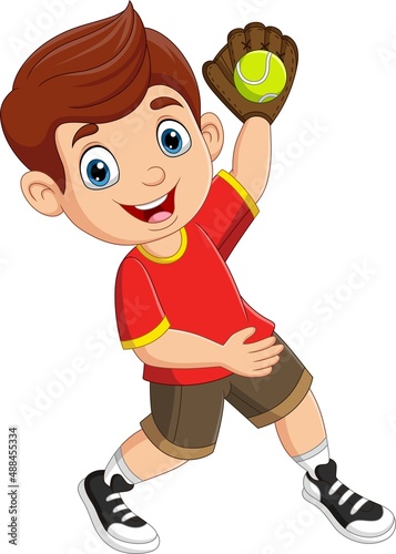 Cartoon little boy playing a baseball