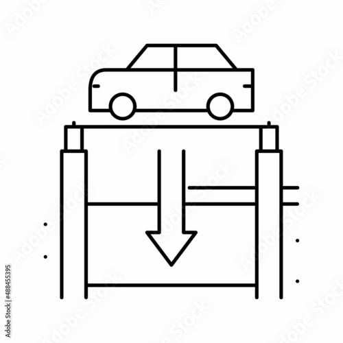 elevator lowering car on underground parking line icon vector illustration