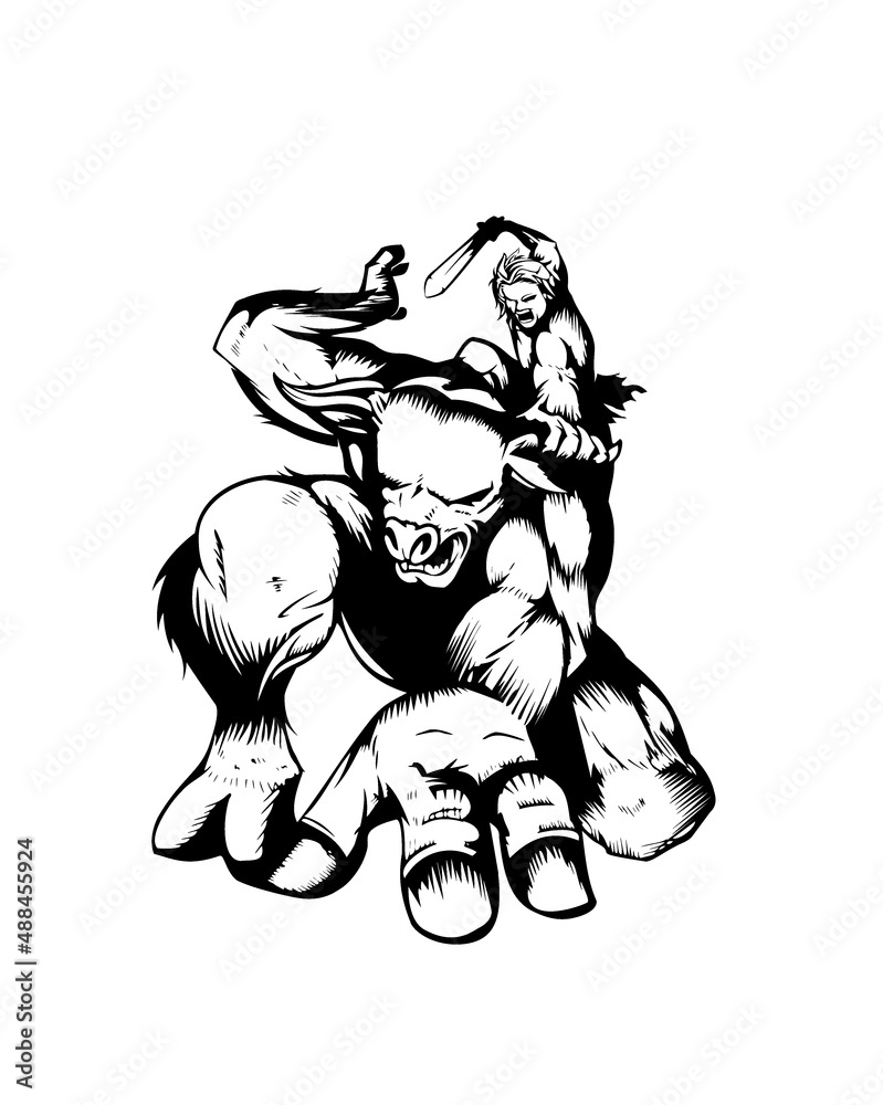 Theseus vs Minotaur outline version based from ancient greek mythology ...