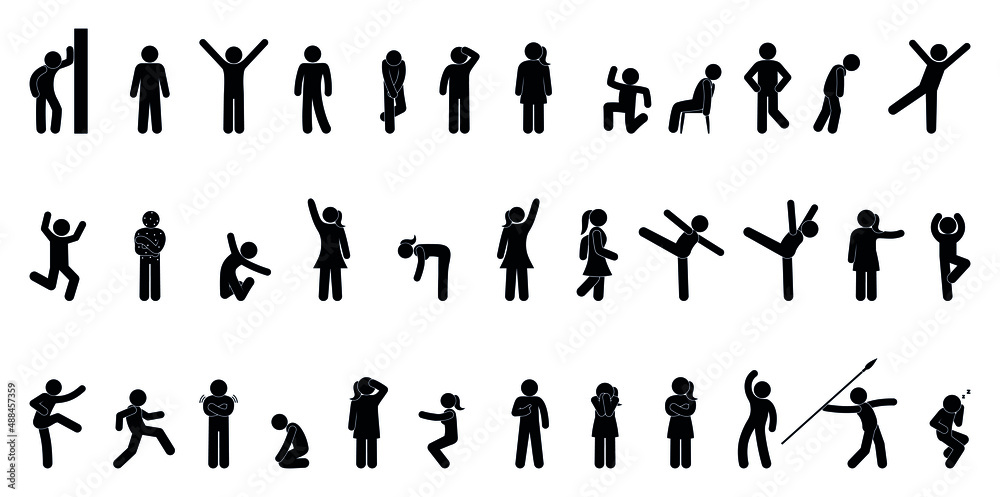 man icons set, stick figure stickman isolated pictograms, people silhouettes simple vector illustration man icons set, stick figure stickman isolated pictograms, people silhouettes simple vector illustration