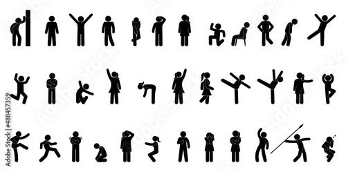 man icons set  stick figure stickman isolated pictograms  people silhouettes simple vector illustration