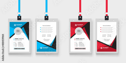 Professional company employee id card design with abstract layout and color variation bundle