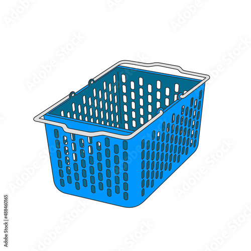 Empty blue shopping basket illustration.