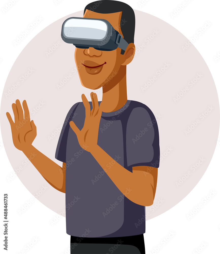 Happy Man Wearing VR Glasses Vector Illustration
