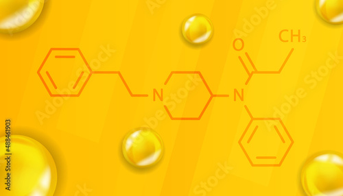 Fentanyl chemical formula. Fentanyl 3D Realistic chemical molecular structure