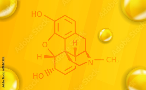 Morphine chemical formula. Morphine 3D Realistic chemical molecular structure