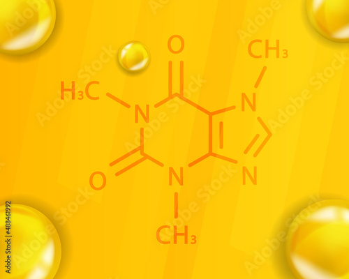 Caffeine chemical formula. Caffeine 3D Realistic chemical molecular structure photo
