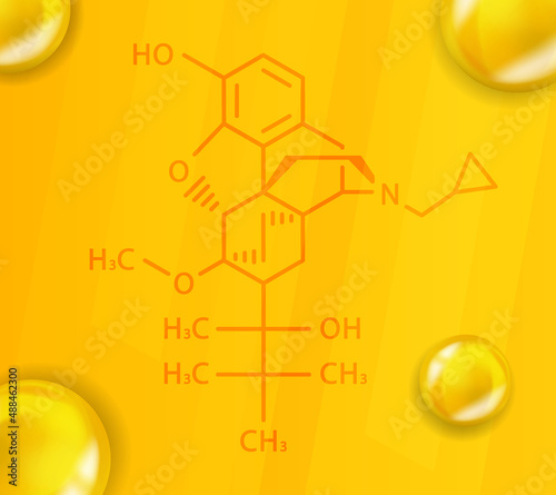 Buprenorphine chemical formula. Buprenorphine 3D Realistic chemical molecular structure