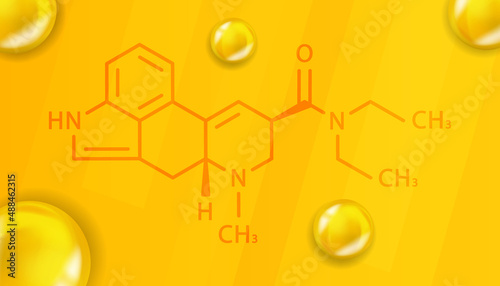 LSD chemical formula. LSD 3D Realistic chemical molecular structure photo