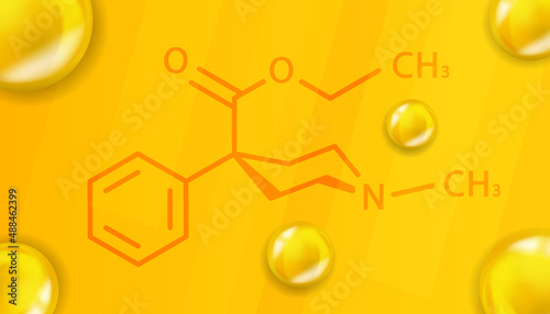 Pethidine chemical formula. Pethidine 3D Realistic chemical molecular structure