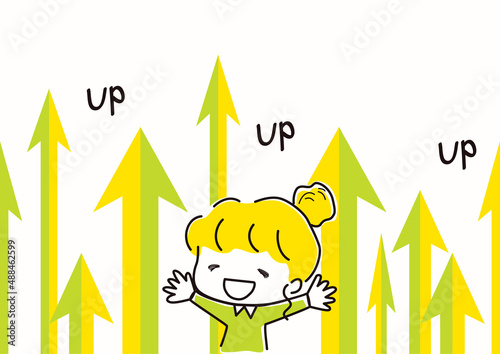 喜ぶ女の子　矢印　UP