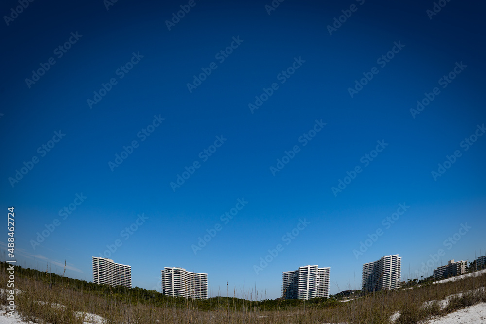 Condo buildings erected next to tigertail beach in Marco Island, South Florida